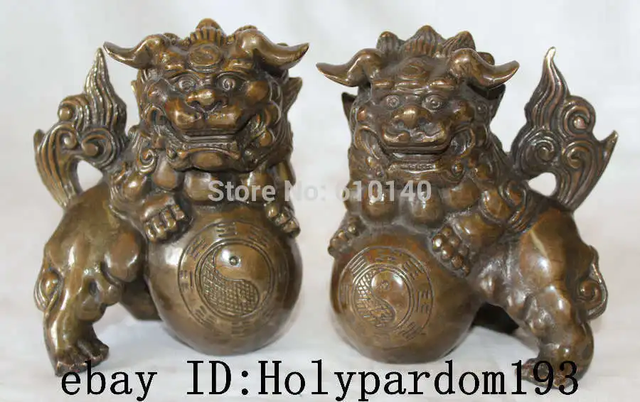 Pair Chinese Home Fengshui Copper Bronze Foo Fu Dog Play Ball Male Female Statue
Pair Chinese Home Fengshui Copper Bronze Foo Fu Dog Play Ball Male Female Statue