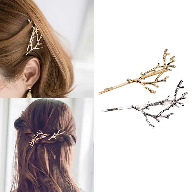 Gold Silver Tree Hair Clips Girls Alloy Branch Hairpins Fashion