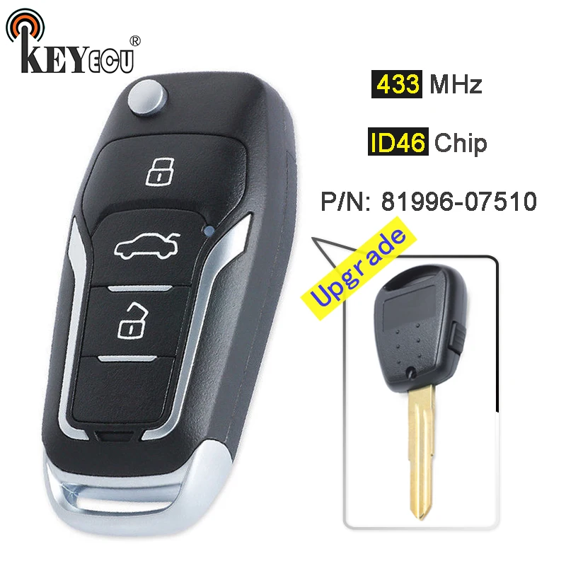 KEYECU 433MHz ID46 Chip P/N: 81996-07510 Upgraded Flip Folding side 1 Button Remote Key Fob for Kia Picanto 2007 2008 2009
KEYECU 433MHz ID46 Chip P/N: 81996-07510 Upgraded Flip Folding side 1 Button Remote Key Fob for Kia Picanto 2007 2008 2009