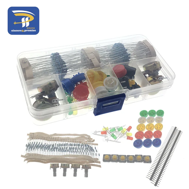 Generic parts package Handy Portable Resistor Kit for Arduino Starter DIY Kit UNO R3 LED potentiometer tact switch pin header
Generic parts package Handy Portable Resistor Kit for Arduino Starter DIY Kit UNO R3 LED potentiometer tact switch pin header