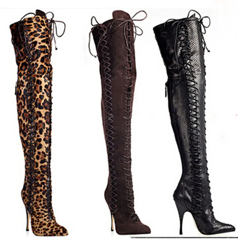 New Sexy Leopard Printed Toe Over the Knee Boots Woman Winter Thigh High Long Boots Gladiator Cross Strappy Lace-up Botas Mujer
New Sexy Leopard Printed Toe Over the Knee Boots Woman Winter Thigh High Long Boots Gladiator Cross Strappy Lace-up Botas Mujer