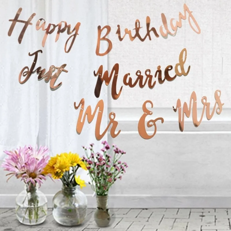 Rose Gold Just Married Mr & Mrs Team Bride English Words Wedding Party Banner Decoration String Flag Wedding Party Supplies 
Rose Gold Just Married Mr & Mrs Team Bride English Words Wedding Party Banner Decoration String Flag Wedding Party Supplies