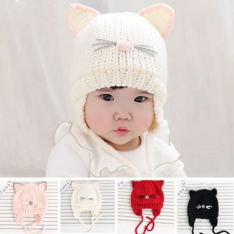 Sweet Style Baby Girls Hats Cute Cat Ear Winter Warm Lace Caps Beanie With Ear Warmer Knitted Crochet Bonnet
Sweet Style Baby Girls Hats Cute Cat Ear Winter Warm Lace Caps Beanie With Ear Warmer Knitted Crochet Bonnet