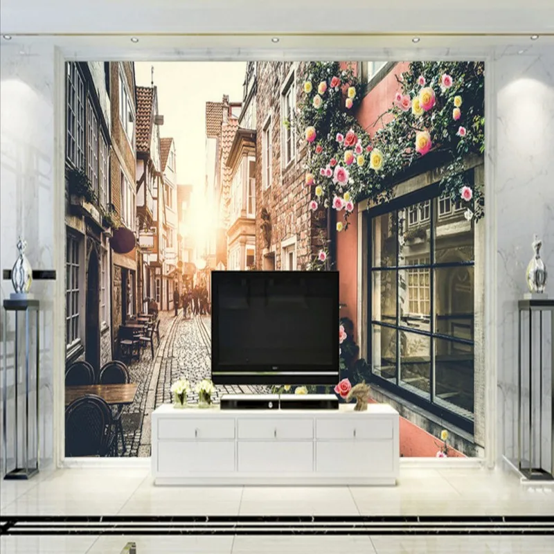 Фото Free Shipping European town romantic village TV backdrop living room office wallpaper bedroom bathroom mural | Обустройство дома