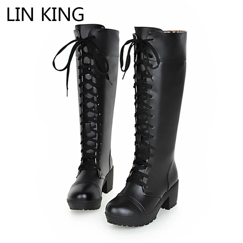 LIN KING Warm Women Winter Boots Lace-up Thick Med Heel Boots Mid-Calf Round Toe Cosplay Boots Big Size Slim Long Boots
LIN KING Warm Women Winter Boots Lace-up Thick Med Heel Boots Mid-Calf Round Toe Cosplay Boots Big Size Slim Long Boots