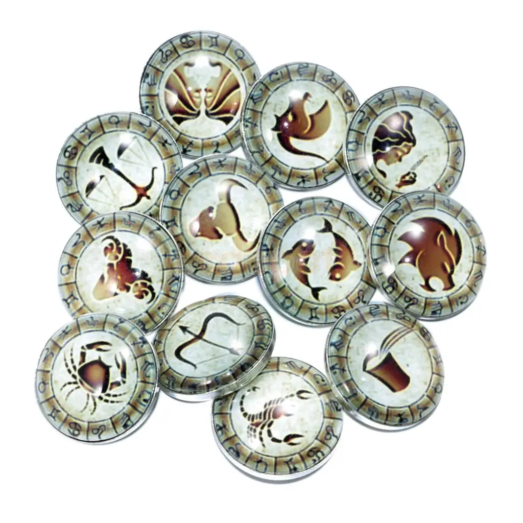 fityle 12 pieces Women/Men Fashion Zodiac Sign Bracelets Snap Button Jewelry Making Accessory Glass Cabochon Jewelry Making
