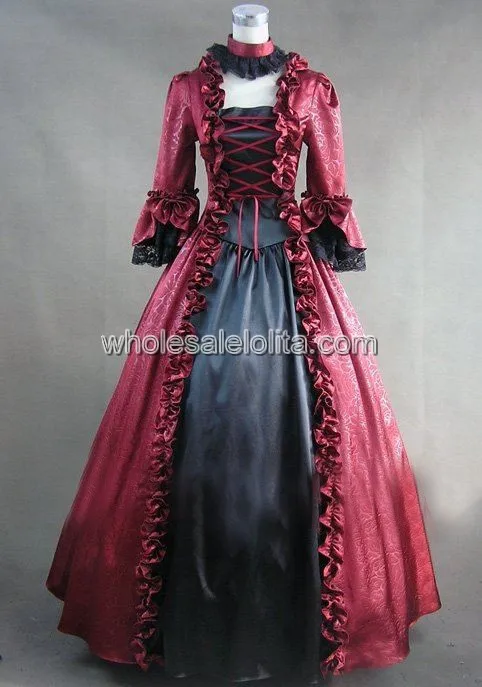Gótico Rojo Y Negro Vestido De Época Victoriana Georgiana Disfraz De  Halloween Mascarada Vestido De Fiesta De 124,18 € | DHgate