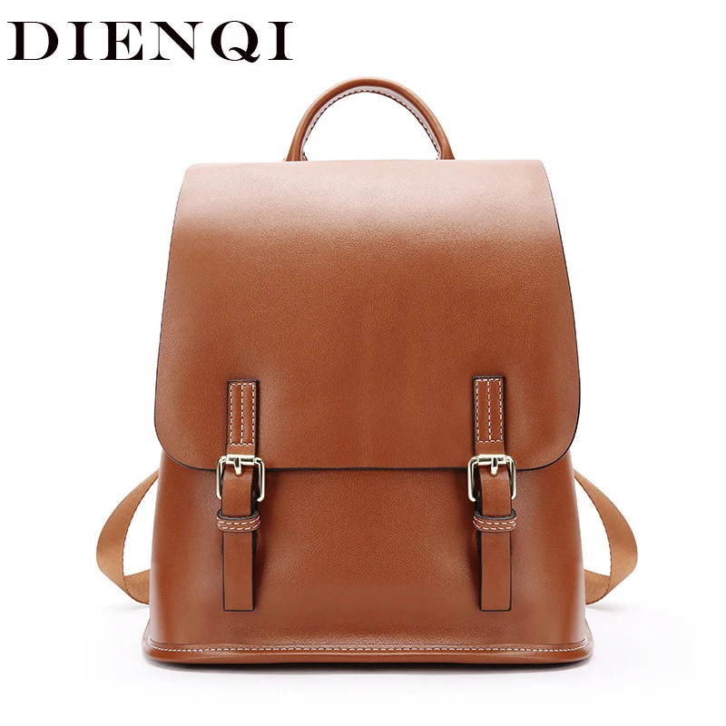 DIENQI 2020 New Arrival Vintage Genuine Leather Women Backpacks Bagpack Big Capacity School Backpack for Teenage Girls sac a dos | Багаж и