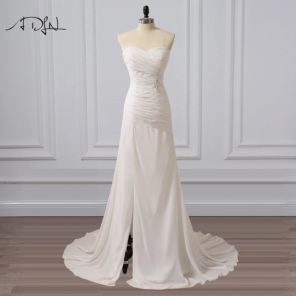ADLN Sweetheart Sleeveless Chiffon Wedding Dresses with Pleats Sheath Sexy Side Slit Bridal Gown Vestidos de Novia
ADLN Sweetheart Sleeveless Chiffon Wedding Dresses with Pleats Sheath Sexy Side Slit Bridal Gown Vestidos de Novia