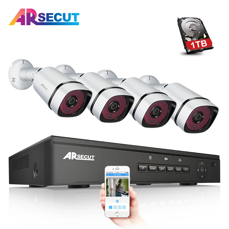 

ARSECUT 1080P HD 4CH POE NVR Outdoor POE Camera CCTV Security Home Video Security System Surveillance KIT POE IP Camera System