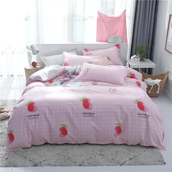 

3/4pcs sets Bedding Set Love Strawberry Pink Pattern Bed Linings Duvet Cover Bed Sheet Pillowcases cartoon king quilt Cover Set
