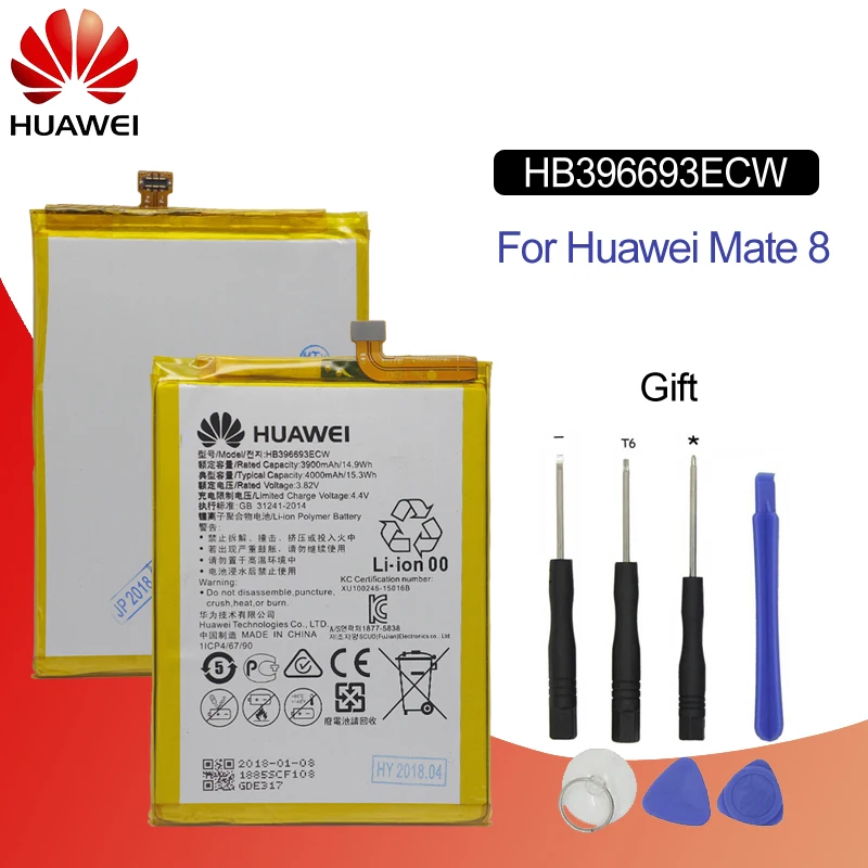 Hua Wei Original Replacement Phone Battery HB396693ECW For Huawei Mate 8 NXT-AL10 NXT-TL00 NXT-CL00 NXT-DL00 3900mAh + Tools
Hua Wei Original Replacement Phone Battery HB396693ECW For Huawei Mate 8 NXT-AL10 NXT-TL00 NXT-CL00 NXT-DL00 3900mAh + Tools