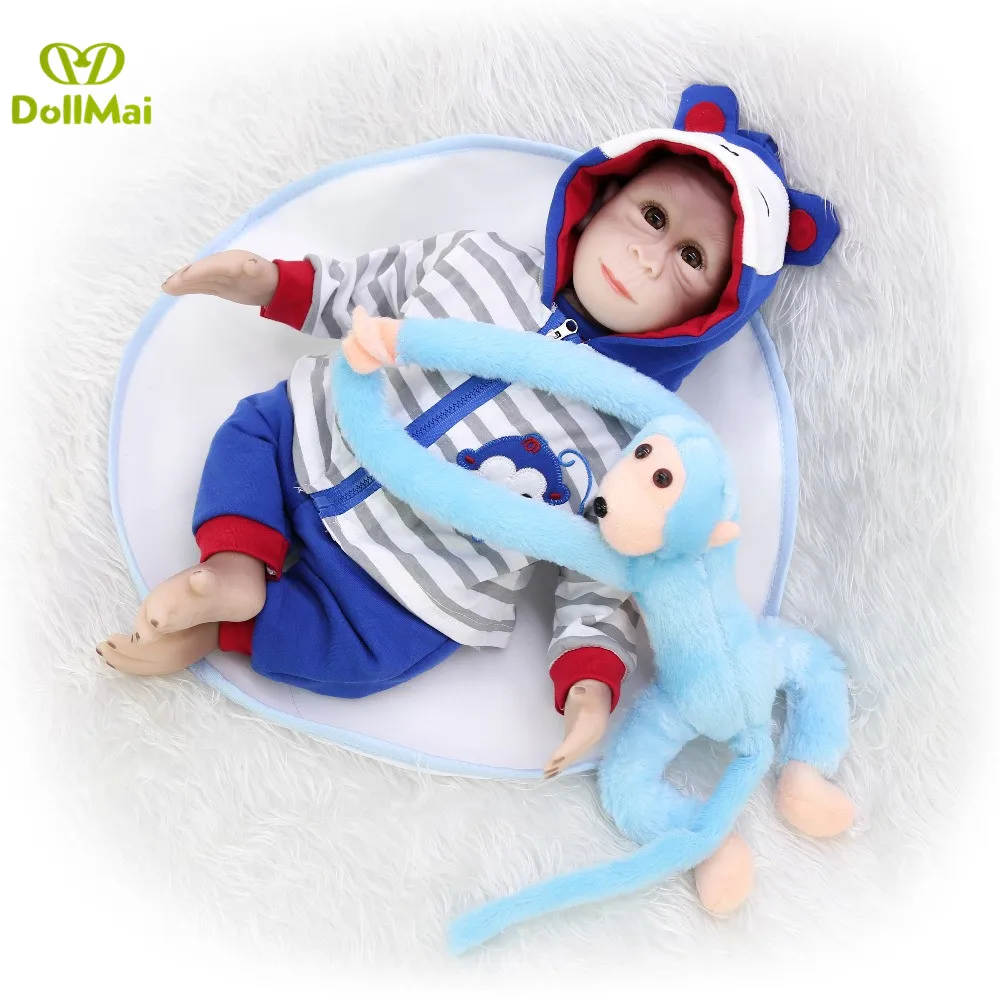 New Style 19inch Silicone Monkey Baby Doll Toy Cloth Body 46 cm Soft Realistic Reborn Dolls Cosplay Apes Children Gift | Игрушки и хобби