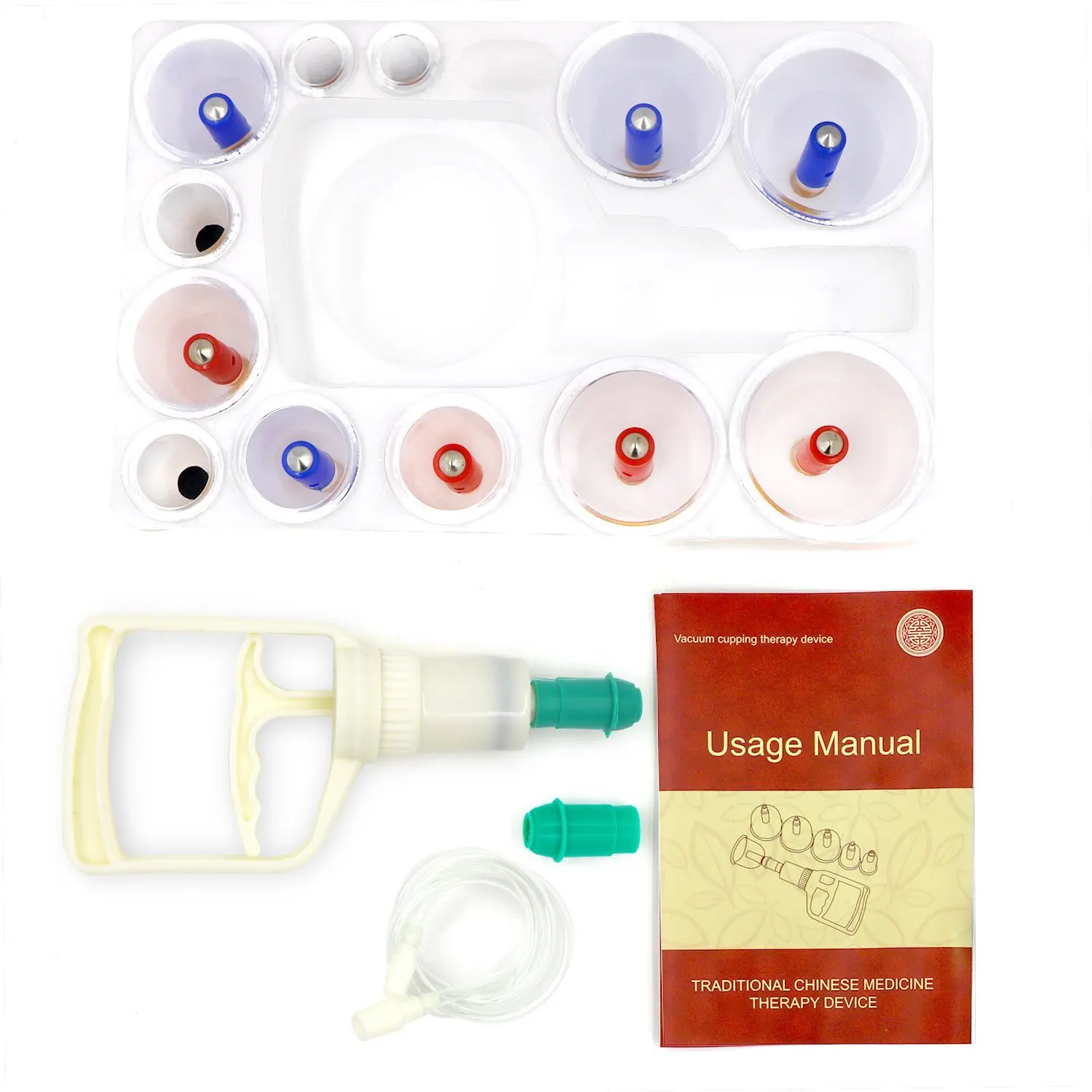 Chinese Cupping Therapy Set 12 Vacuum Air Suction Cups with Pumping Handle Wet/Dry Traditional Home Medical Physical Massage | Красота и