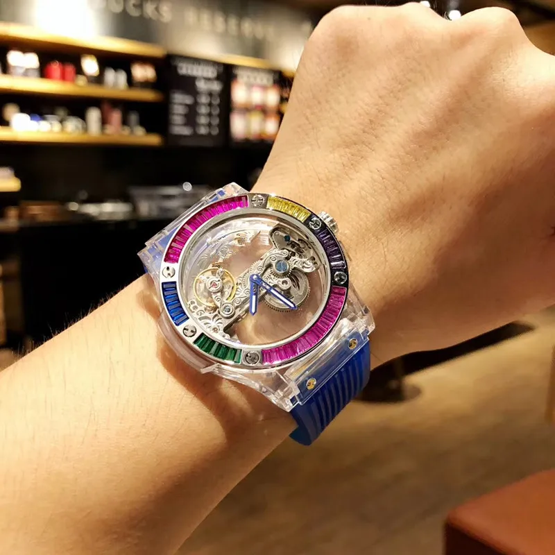 Rubber watchband Hollow-out mechanical watch Wristwatch designer round Dial Lady watch for women
Rubber watchband Hollow-out mechanical watch Wristwatch designer round Dial Lady watch for women