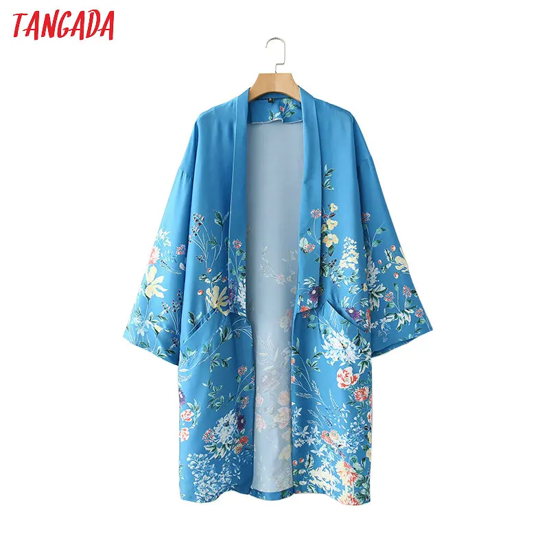 Tangada women cardigan flower print long kimono blue long coat long sleeve vintage fashion outwear 1D152
Tangada women cardigan flower print long kimono blue long coat long sleeve vintage fashion outwear 1D152