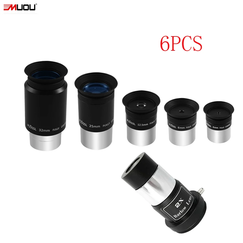 MUOU 1.25" Plossl Eyepiece Kit 4mm 6.3mm 12.5mm 25mm 32mm Multi Coated+2 x Barlow Lens Astronomy Telescope Accessory
MUOU 1.25" Plossl Eyepiece Kit 4mm 6.3mm 12.5mm 25mm 32mm Multi Coated+2 x Barlow Lens Astronomy Telescope Accessory