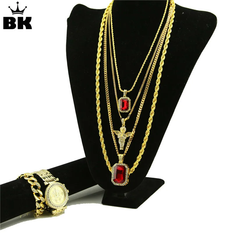 Men Hip Hop Iced Out Gold Tone Rhinestone Watch & Angel Rhinestone Necklace Miami Cuban Bracelet Set Fashion Luxury Jewerly Sets
Men Hip Hop Iced Out Gold Tone Rhinestone Watch & Angel Rhinestone Necklace Miami Cuban Bracelet Set Fashion Luxury Jewerly Sets