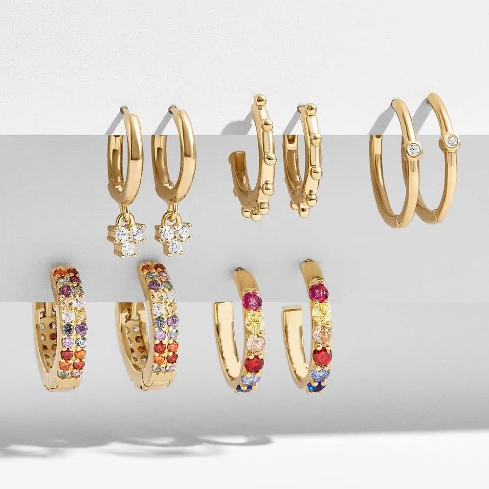 YJX 5 Pair Liza Vermeil Huggie Hoop Earring Set CZ Embellished Hand-crafted Jewelry
YJX 5 Pair Liza Vermeil Huggie Hoop Earring Set CZ Embellished Hand-crafted Jewelry