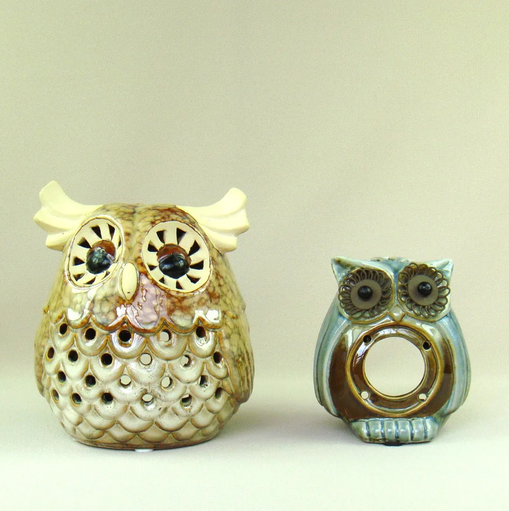 

Porcelain Owl Figurine Candle Holder Ornamental Ceramics Nighthawk Miniature Tealight Stand Decoration Art and Craft Accessories
