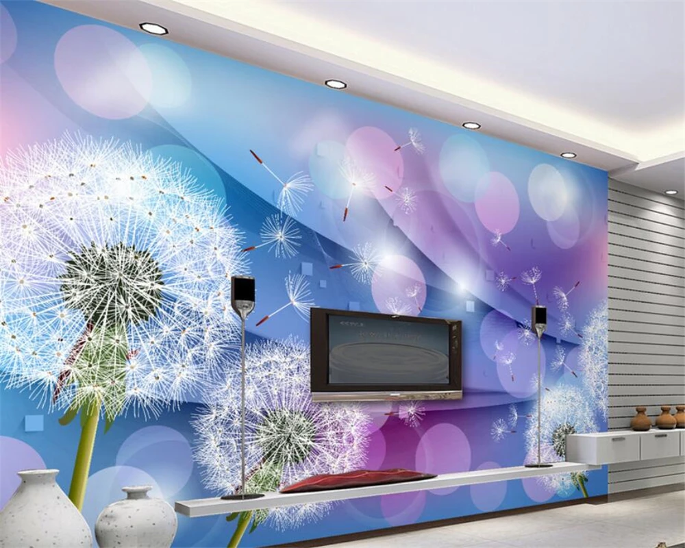 Custom warm romantic children room decoration wallpaper dandelion 3D living television background wall Beibehang | Обустройство дома