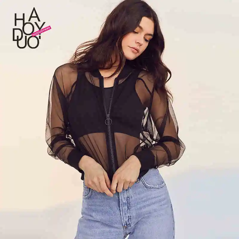 summer western style fashion slim sexy transparent mesh long sleeve SM L XL XXL black zipper woman's Casual jacket
summer western style fashion slim sexy transparent mesh long sleeve SM L XL XXL black zipper woman's Casual jacket
