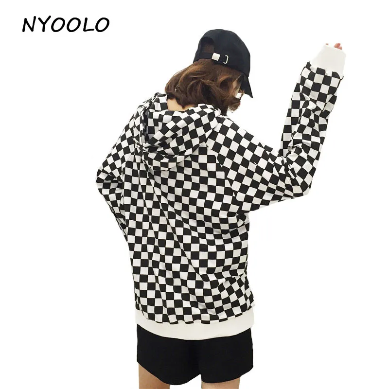 Черно белые клетчатые толстовки NYOOLO модный дизайн пуловеры с длинным рукавом
