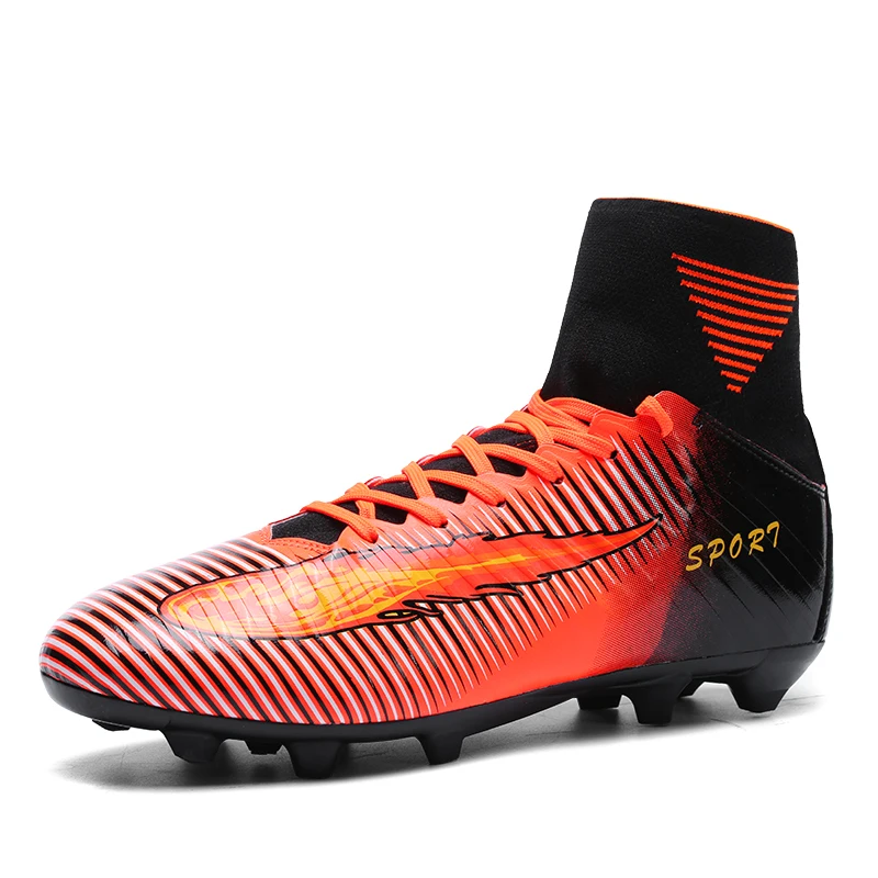 Image High Ankle Football Boots Red Green Turf Soccer Shoes New Arrival Mens Football Trainers Cheap Football Boots Turf