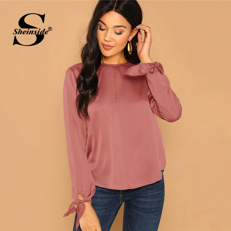 Sheinside Elegant Pink Satin Blouse Women 2019 Spring Keyhole Back Solid Button Top Ladies Casual Bow Knot Sleeve Blouses
Sheinside Elegant Pink Satin Blouse Women 2019 Spring Keyhole Back Solid Button Top Ladies Casual Bow Knot Sleeve Blouses