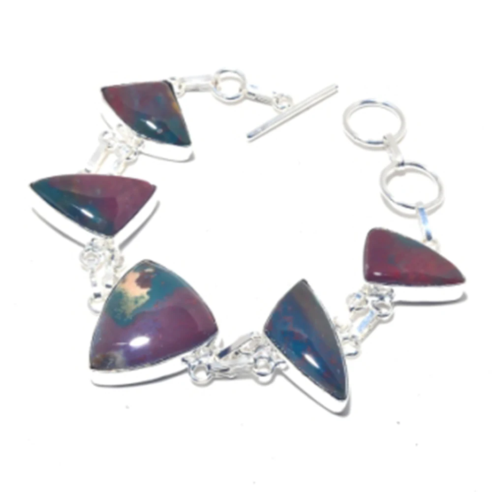 Bloodstone Bracelet Silver Overlay over Copper, 20cm , B3848