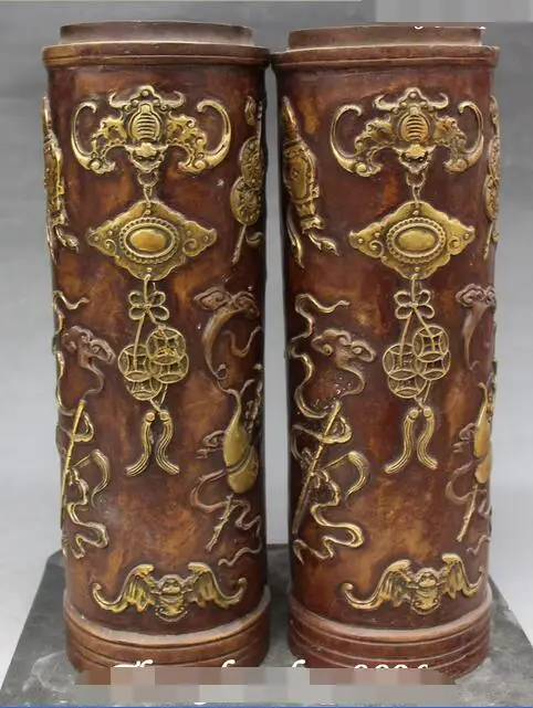 12" China Bronze Gilt Bat Eight Immortals Faqi Incense Holder Pen Container Pair
12" China Bronze Gilt Bat Eight Immortals Faqi Incense Holder Pen Container Pair