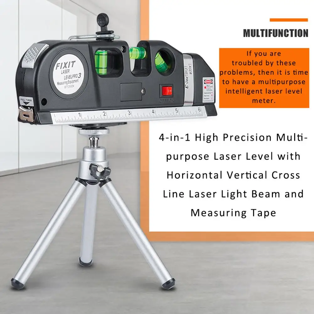 New 4-in-1 Laser Level Vertical Measure Line Tape Adjusted Multifunction Standard Ruler Horizontal Lasers Cross Lines Instrument
New 4-in-1 Laser Level Vertical Measure Line Tape Adjusted Multifunction Standard Ruler Horizontal Lasers Cross Lines Instrument