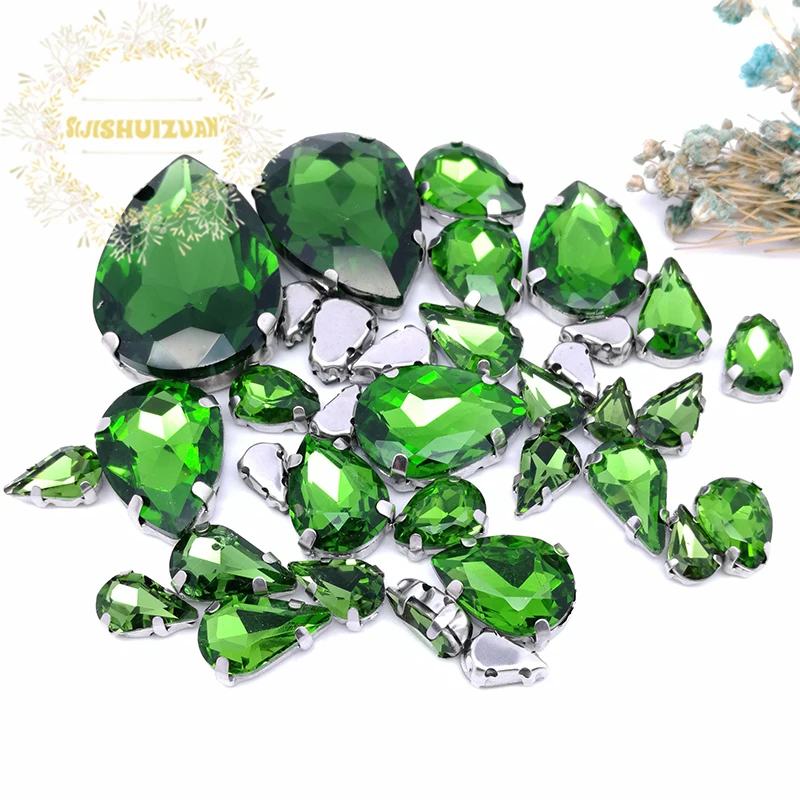 8 SIZES 35PCS Free shipping! Emerald Water drop shape Glass Crystal sew on rhinestones with calw Diy wedding decoration
8 SIZES 35PCS Free shipping! Emerald Water drop shape Glass Crystal sew on rhinestones with calw Diy wedding decoration