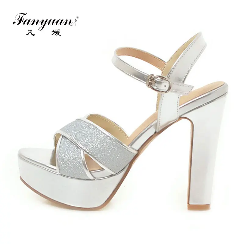 Women/'s High Block Heels Gliter Bling Nightclub Platform Ankle Strapy Sandals 8