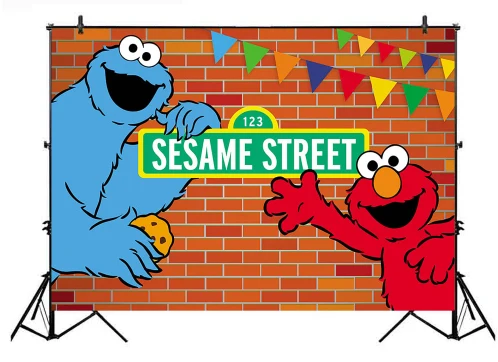 

7x5FT Cookie Elmo Sesame Street Flags Bricks Wall Custom Photo Backgrounds Studio Backdrops Vinyl 220cm x 150cm