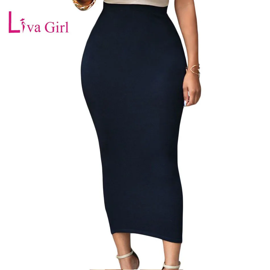 Image Hot Sale Pencil Skirt Jupe Femme Midi Long Skirts For Women Sexy Bodycon Skirt Elastic High Waist Casual Women Package Hip Skirt