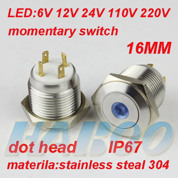 10pcs/lot anti-vandal metal switch with led dot head waterproof reset push button switch 6V 12V 24V 110V 220V
10pcs/lot anti-vandal metal switch with led dot head waterproof reset push button switch 6V 12V 24V 110V 220V