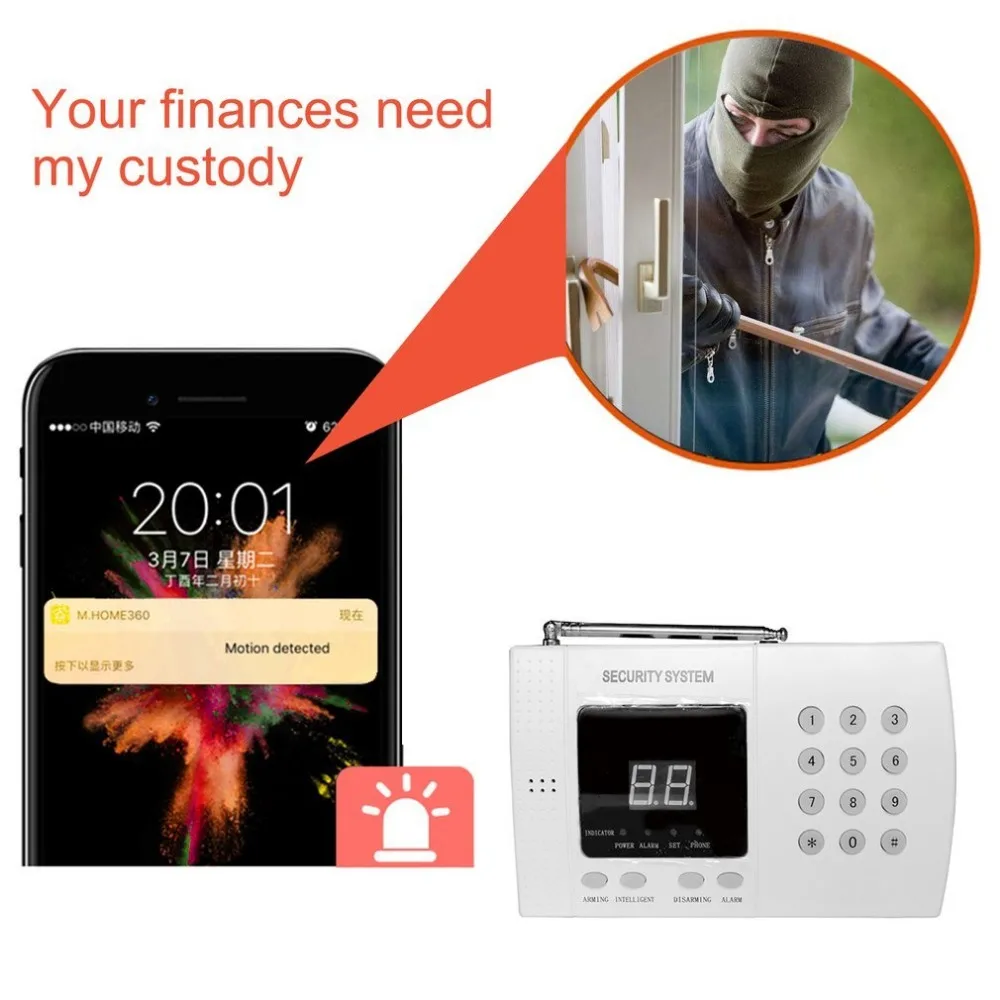 Smart Voice Anti-theft Alarm System 315/433MHz Telephone Line Dialing GSM Alarm Host kits Home Office Wireless Security Alarm
Smart Voice Anti-theft Alarm System 315/433MHz Telephone Line Dialing GSM Alarm Host kits Home Office Wireless Security Alarm