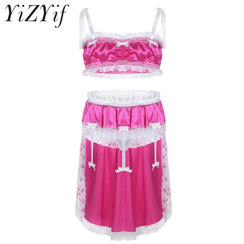 YiZYiF Mens Lingerie 2Pcs Soft Silky Ruffle Lace Sissy Underwear Sleeveless Tie Up Crop Top with Skirted Panties Sexy Men Set
YiZYiF Mens Lingerie 2Pcs Soft Silky Ruffle Lace Sissy Underwear Sleeveless Tie Up Crop Top with Skirted Panties Sexy Men Set