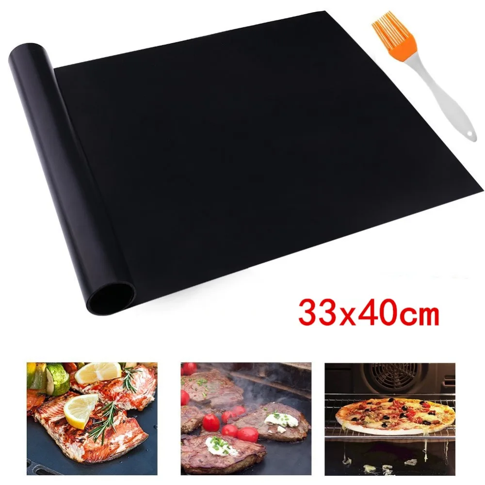 

LMETJMA BBQ Grill Mat Reusable Non-stick Barbecue Cooking Mats With Oil Brush Heat Resistant BBQ Baking Liners Cooking Sheets