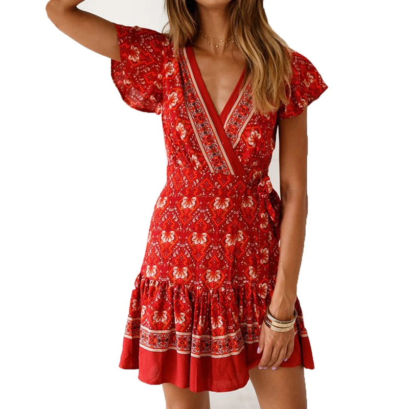Summer Dress 2019 New Arrival Floral Print Mini Dress Women V Neck Boho Beach Dress Ruffle Holiday Party Dresses Robe Femme S-XL
Summer Dress 2019 New Arrival Floral Print Mini Dress Women V Neck Boho Beach Dress Ruffle Holiday Party Dresses Robe Femme S-XL