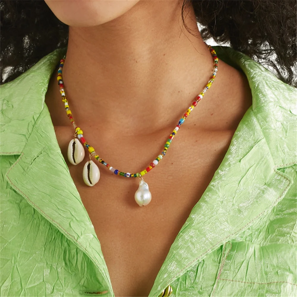 Boho Colorful Acrylic Bead Chain Necklace Natural Shell Baroque Pearl Pendant Necklace Party Statement Jewelry Gift for Women
Boho Colorful Acrylic Bead Chain Necklace Natural Shell Baroque Pearl Pendant Necklace Party Statement Jewelry Gift for Women