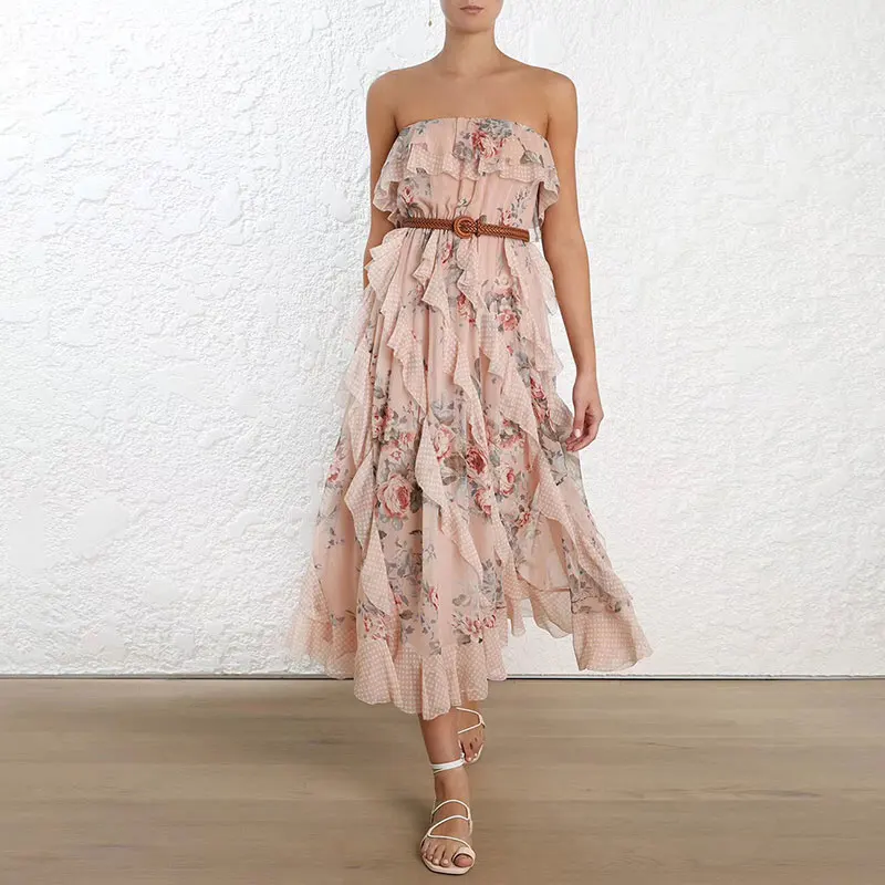 Summer Vacation Bohemian Chiffon Beach Dress 2019 Women Elegant Ruffles Strapless Pleated Long Dress Designer Runway Dress
Summer Vacation Bohemian Chiffon Beach Dress 2019 Women Elegant Ruffles Strapless Pleated Long Dress Designer Runway Dress