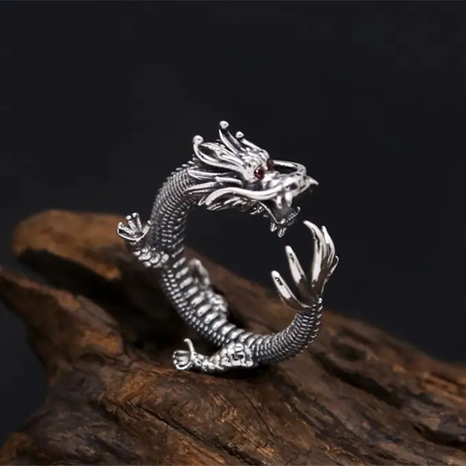 Solid 925 Sterling Silver Ring Men Gothic Punk Style China Dragon Cuff Band With Red Zirconia Stone Thai Silver Tail Ring Men
Solid 925 Sterling Silver Ring Men Gothic Punk Style China Dragon Cuff Band With Red Zirconia Stone Thai Silver Tail Ring Men