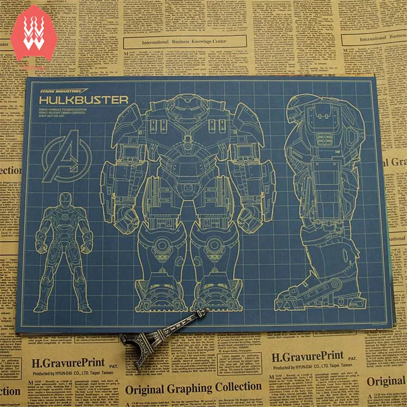 Vintage Poster Retro Kraft Paper Poster Adornment Picture Iron Man Hulkbuster Design Drawings Nostalgic Decorative Painting
Vintage Poster Retro Kraft Paper Poster Adornment Picture Iron Man Hulkbuster Design Drawings Nostalgic Decorative Painting