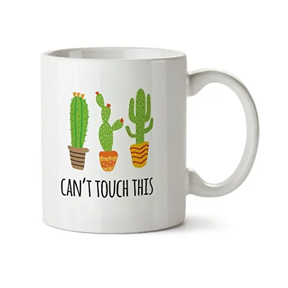 

Cactus Mug Coffee Cup Porcelain Tea Mug with handle"can't touch this" Ceramic 11 Oz,White
