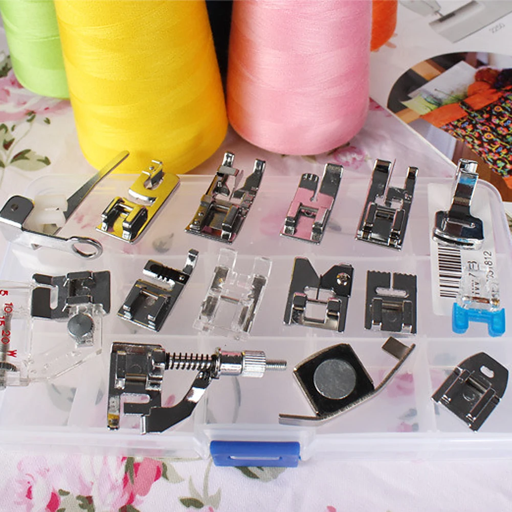 15 Pcs Mini Domestic Metal & Plastic Sewing Machine Braiding Blind Stitch Darning Presser Foot Feet Kit Set 17.5 x 10x 2.2 cm
15 Pcs Mini Domestic Metal & Plastic Sewing Machine Braiding Blind Stitch Darning Presser Foot Feet Kit Set 17.5 x 10x 2.2 cm