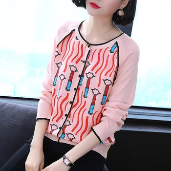 European Women Fashion Lipstick Cardigans Lady Long Sleeve Print Sweater Autumn Women Wild Round Neck Button Knitted Coats Tops
European Women Fashion Lipstick Cardigans Lady Long Sleeve Print Sweater Autumn Women Wild Round Neck Button Knitted Coats Tops