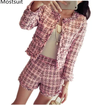 Autumn Winter Tweed 2 Piece Set Women Slim Plaid Jacket Coat + Tassels Shorts Suits Set Fashion Fringed Trim Ladies Women' Sets
Autumn Winter Tweed 2 Piece Set Women Slim Plaid Jacket Coat + Tassels Shorts Suits Set Fashion Fringed Trim Ladies Women' Sets
