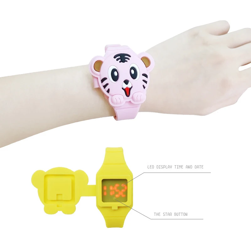 Электронные детские часы JOYROX с откидной крышкой и 3D тигром Цифровые Детские